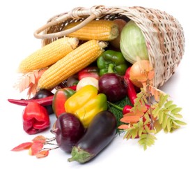 Košík se zeleninou a ovocem