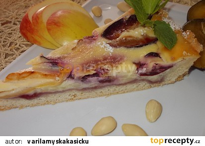 Smetanovo-pudingový koláč  s ovocem