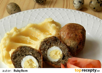 Houbová skotská vejce s křepelčími vajíčky