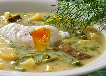 Polévka z fazolových lusků a nakládaných hub