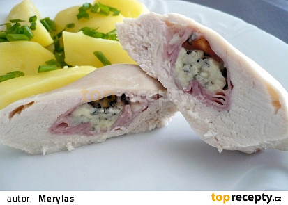 Kuřecí kapsa se šunkou a Nivou s brambory - z parního hrnce