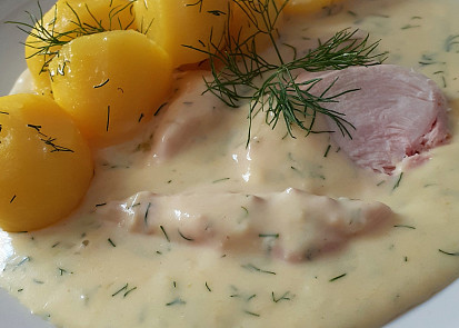 Grilované maso (zbylé) v omáčce s koprem