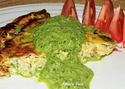 Vaječná tortilla se zeleninou s petrželkovým dipem