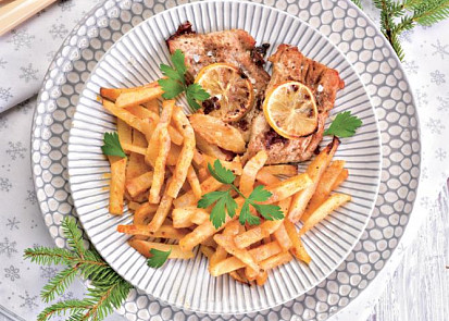 Pečený kapr s celerovými hranolky