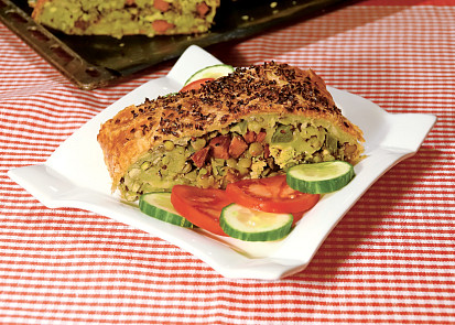 Čočkový závin se sušenými rajčaty a vejci