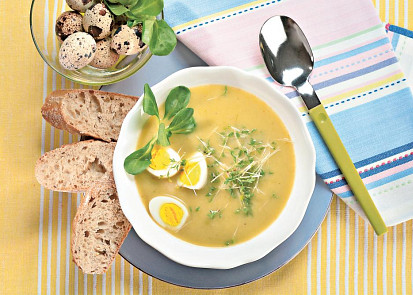 Pórkový krém s křepelčími vejci