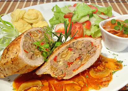 Plněné vepřové kotlety s játry a žampiony