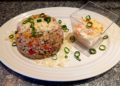 Kroupoto s masem a zeleninou